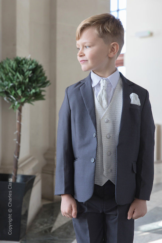 Boys Grey & Ivory Diamond Jacket Suit - Lloyd