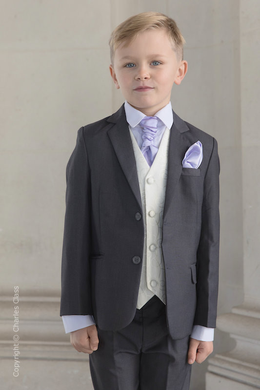 Boys Grey & Ivory Suit with Lilac Cravat Set - Oliver