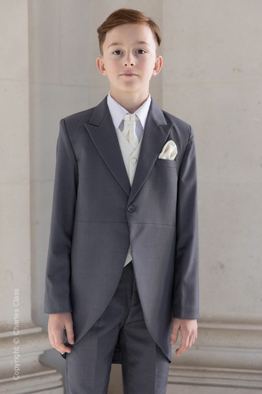 Boys Grey & Ivory Scroll Tail Coat Suit - Melvin
