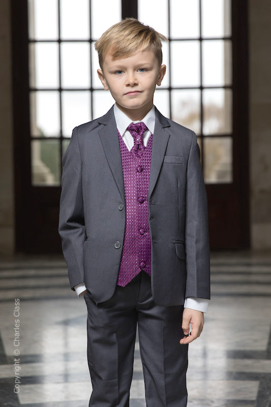 Boys Grey & Purple Diamond Jacket Suit - Lloyd