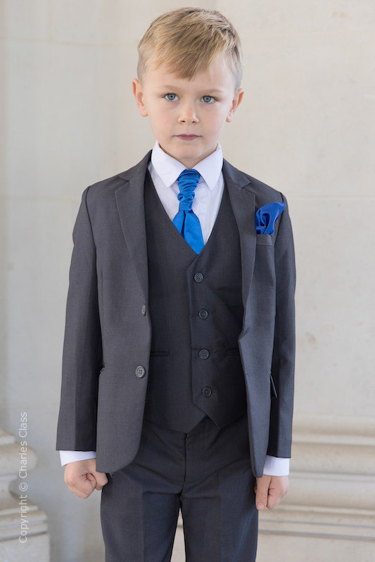 Boys Grey Jacket Suit with Royal Cravat Set - Oscar