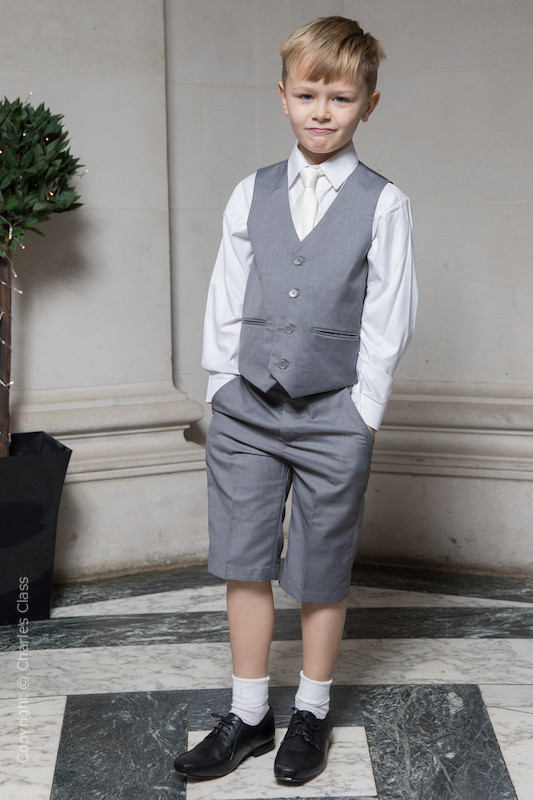 Boys Light Grey Shorts Suit with Ivory Tie - Harry