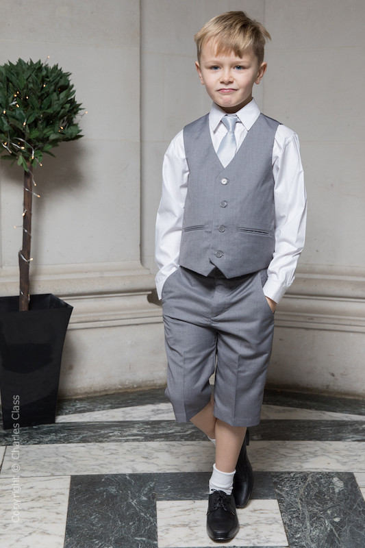 Boys Light Grey Shorts Suit with Silver Tie - Harry