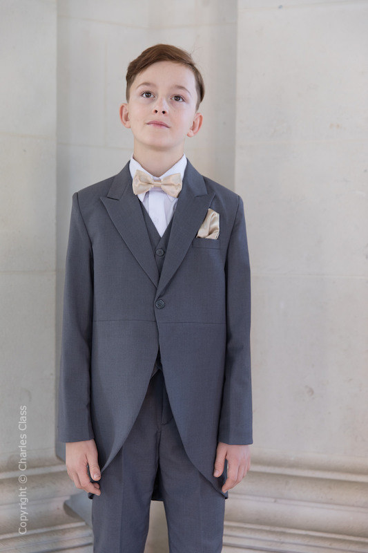 Boys Grey Tail Coat Suit with Champagne Dickie Bow Set - Earl