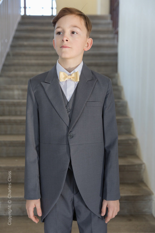 Boys Grey Tail Coat Suit with Gold Bow Tie - Earl