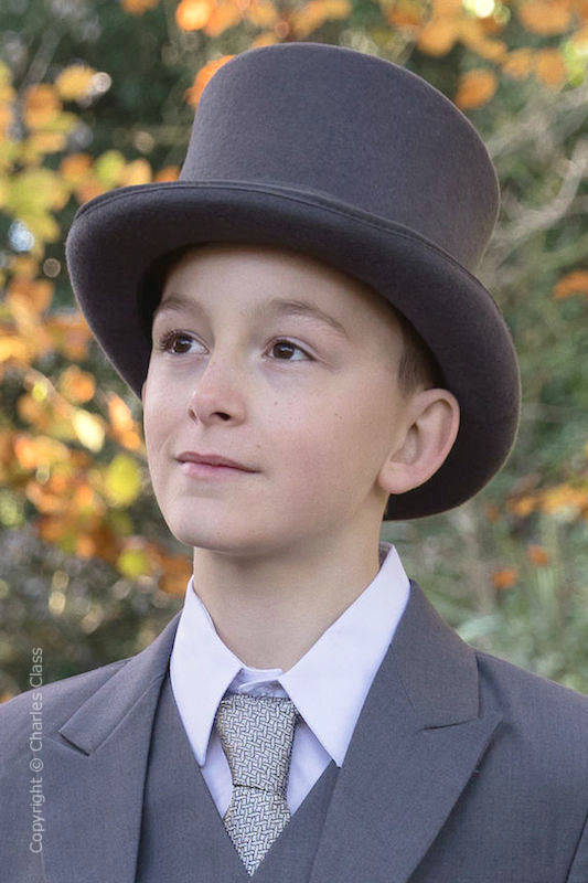 Boys Grey Formal 100% Wool Top Hat