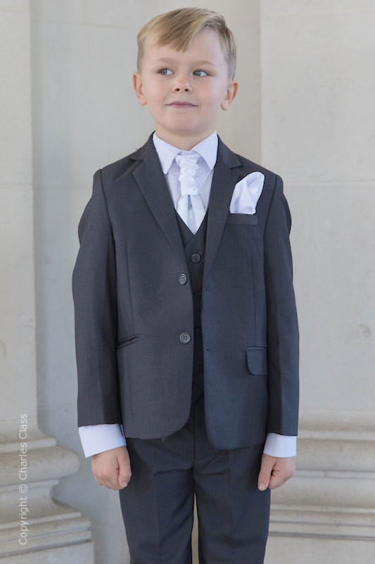 Boys Grey Jacket Suit with White Cravat Set - Oscar