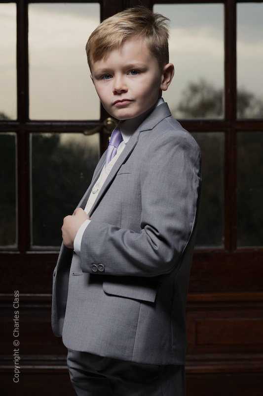 Boys Light Grey & Ivory Suit with Lilac Tie - Tobias