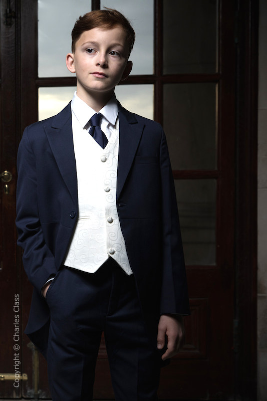 Boys Navy & Ivory Tail Suit with Navy Tie - Darcy