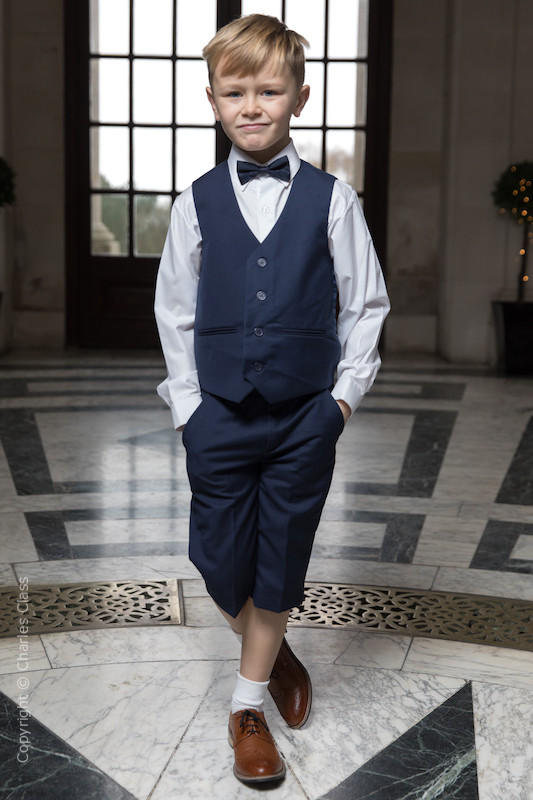 Boys Navy Shorts Suit with Navy Dickie Bow - Leo