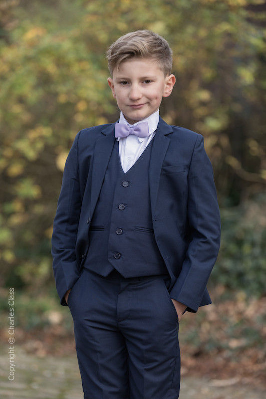 Boys Navy Suit with Lilac Dickie Bow - Stanley