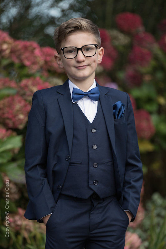 Boys Navy Suit with Navy Bow & Hankie - Stanley