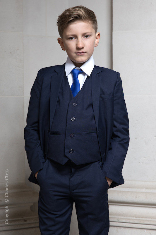 Boys Navy Suit with Royal Blue Tie - Stanley