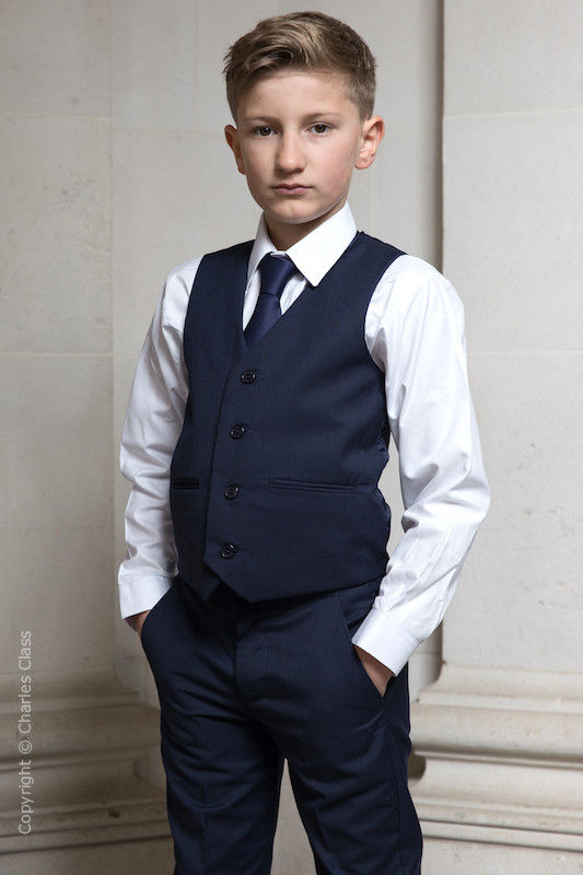 Boys Navy Trouser Suit with Navy Tie - Joseph