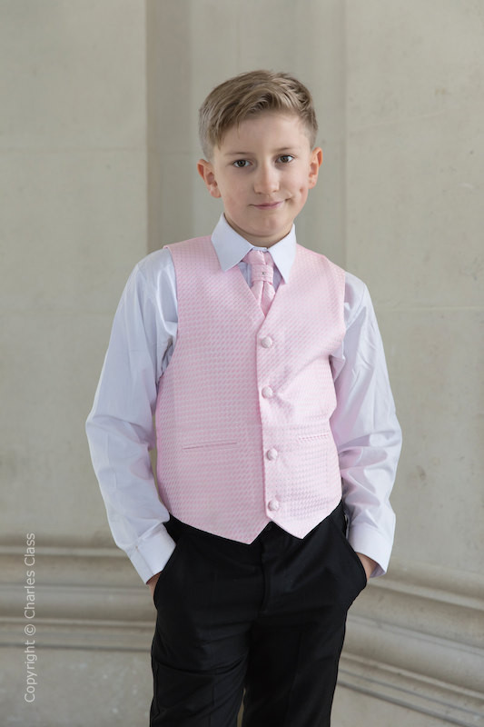 Boys Pink Diamond Waistcoat Suit - Max