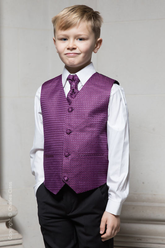 Boys Purple Diamond Waistcoat Suit - Max