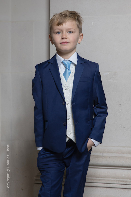 Boys Royal Blue & Ivory Suit with Sky Blue Tie - Walter
