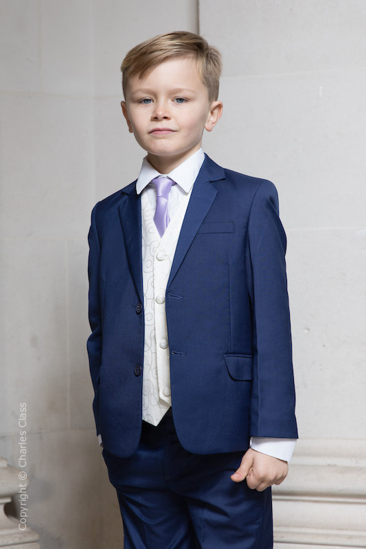 Boys Royal Blue & Ivory Suit with Lilac Tie - Walter