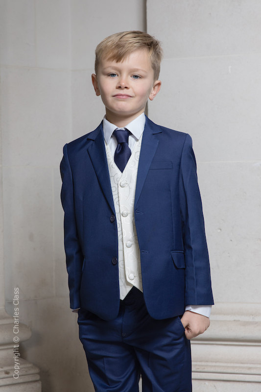 Boys Royal Blue & Ivory Suit with Navy Tie - Walter