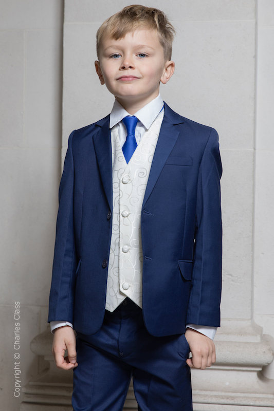 Boys Royal Blue & Ivory Suit with Royal Blue Tie - Walter