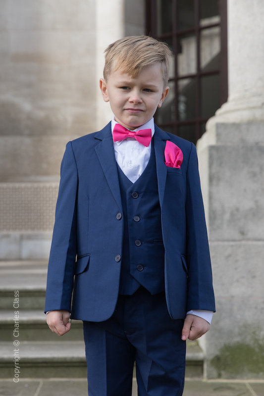 Boys Royal Blue Suit with Hot Pink Bow & Hankie - George