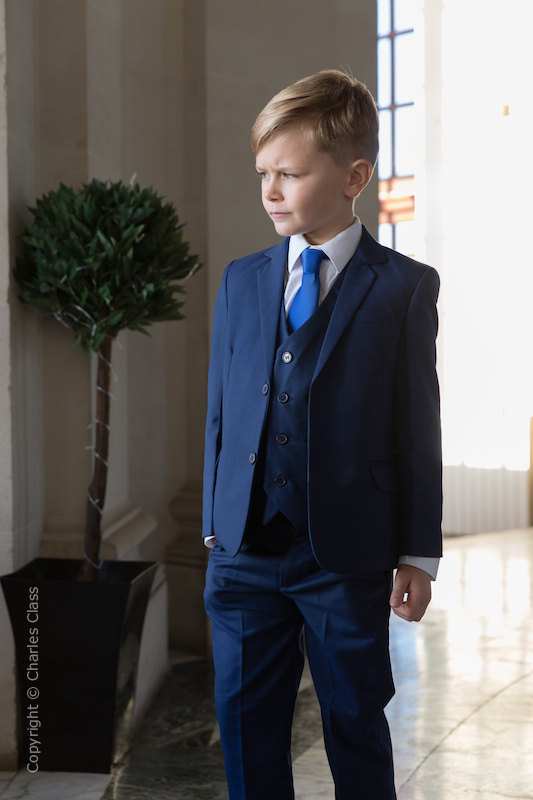 Boys Royal Blue Suit with Satin Tie - George