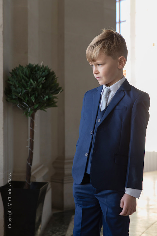 Boys Royal Blue Suit with Silver Tie - George