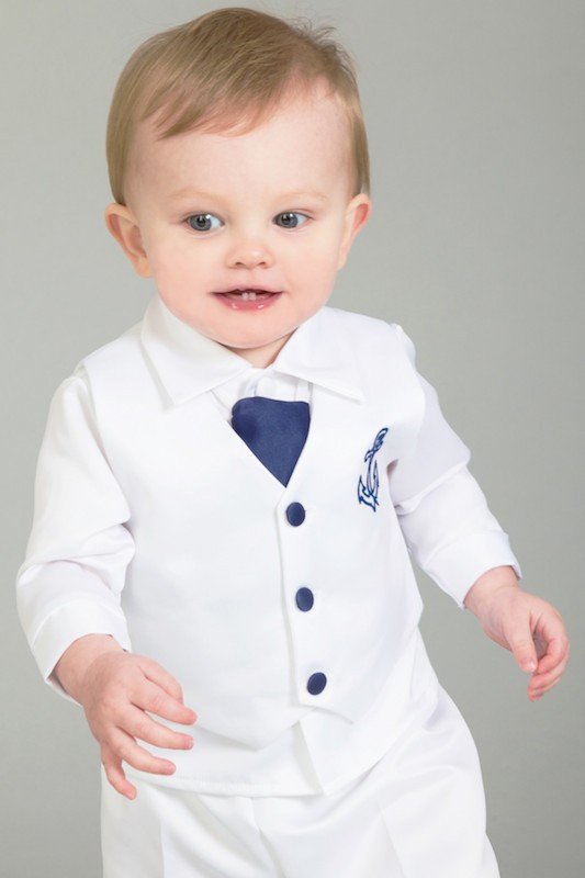 Baby Boys White with Navy Nautical Wedding Suit - Caspian