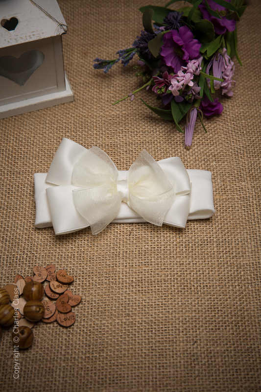 Ivory Cotton Baby Flower Girl Headband with Bow
