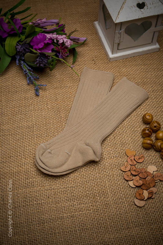 Boys Beige 3/4 Length Cotton Wedding Socks