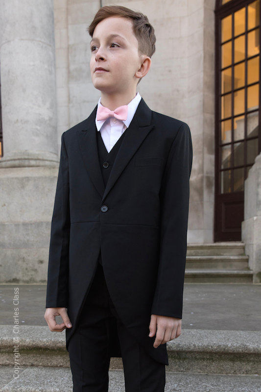 Boys Black Tail Coat Suit with Pale Pink Bow Tie - Ralph
