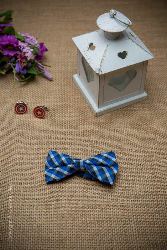 Boys Blue Check Adjustable Cotton Dickie Bow