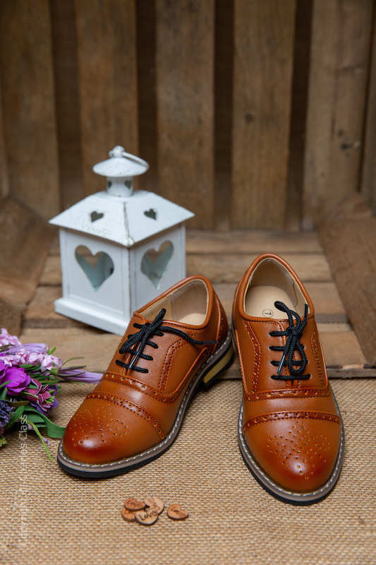 Boys Brown Matt Oxford Leather Pointed Shoes