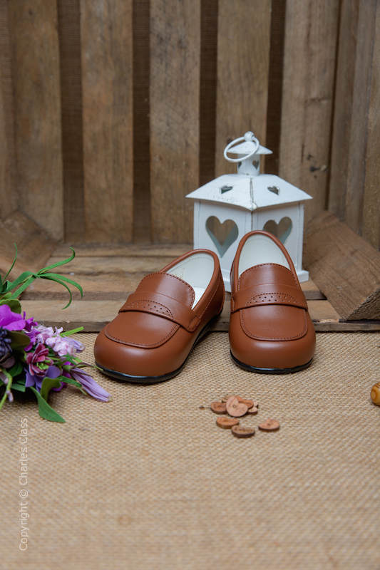 Boys Brown Matt Smart Leather Loafers