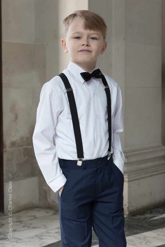 Boys Navy Trouser Suit with Black Braces - Gregory