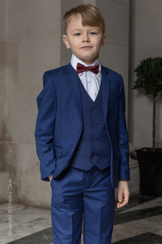 Boys Royal Blue Suit with Burgundy Bow Tie - George