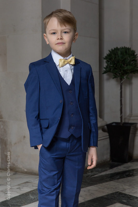 Boys Royal Blue Suit with Gold Bow Tie - George