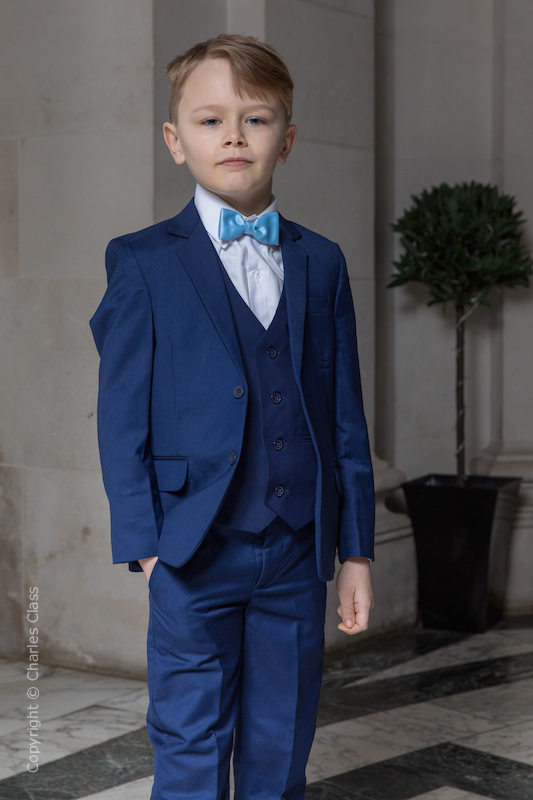 Boys Royal Blue Suit with Sky Blue Bow Tie - George