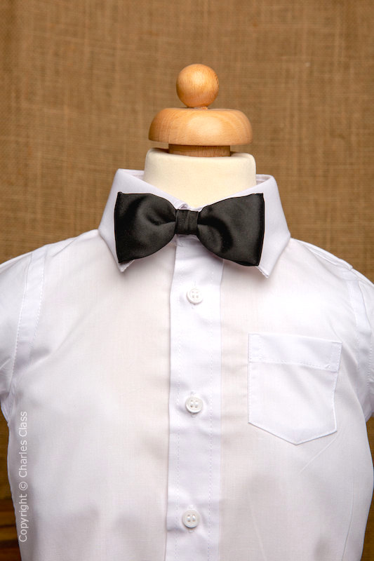 Boys White Italian Collar Shirt with Black Dickie Bow