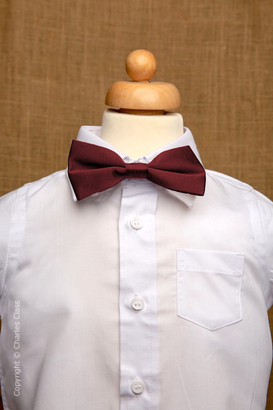 Boys White Italian Collar Shirt with Burgundy Dickie Bow