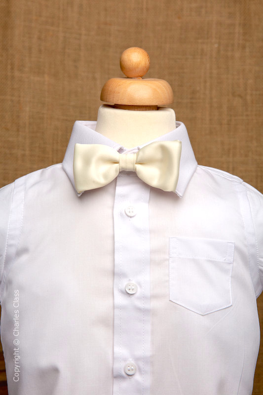 Boys White Italian Collar Shirt with Ivory Dickie Bow
