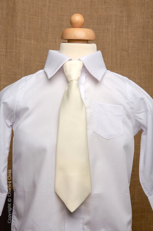 Boys White Italian Collar Shirt with Ivory Tie