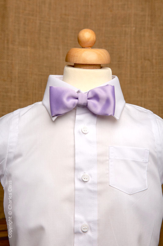 Boys White Italian Collar Shirt with Lilac Dickie Bow