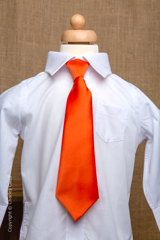 Boys White Italian Collar Shirt with Orange Tie