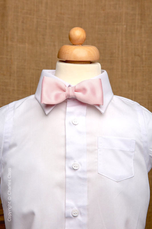 Boys White Italian Collar Shirt with Pale Pink Dickie Bow