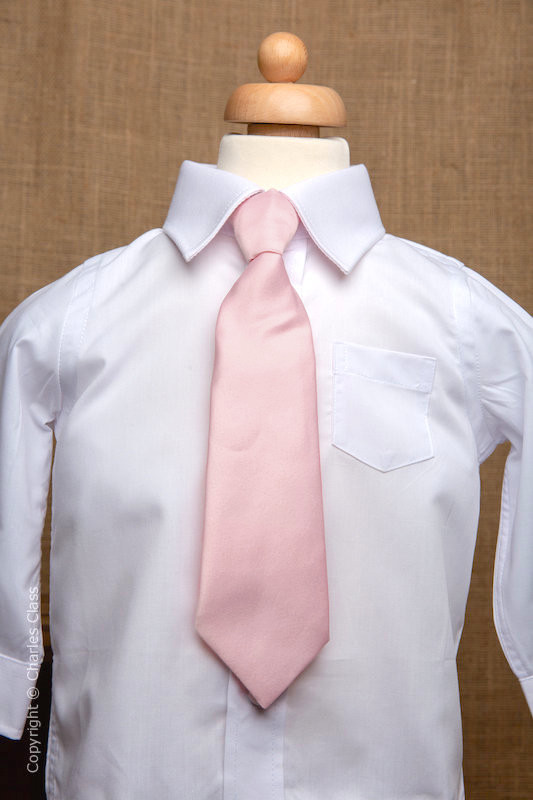 Boys White Italian Collar Shirt with Pale Pink Tie