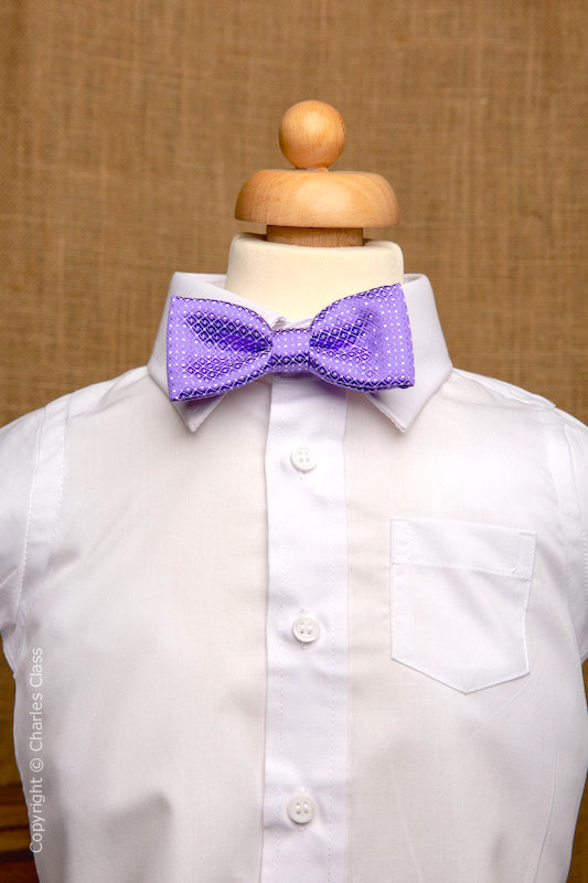 Boys White Italian Collar Shirt with Purple Polka Dot Dickie Bow