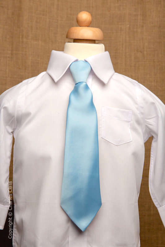 Boys White Italian Collar Shirt with Sky Blue Tie