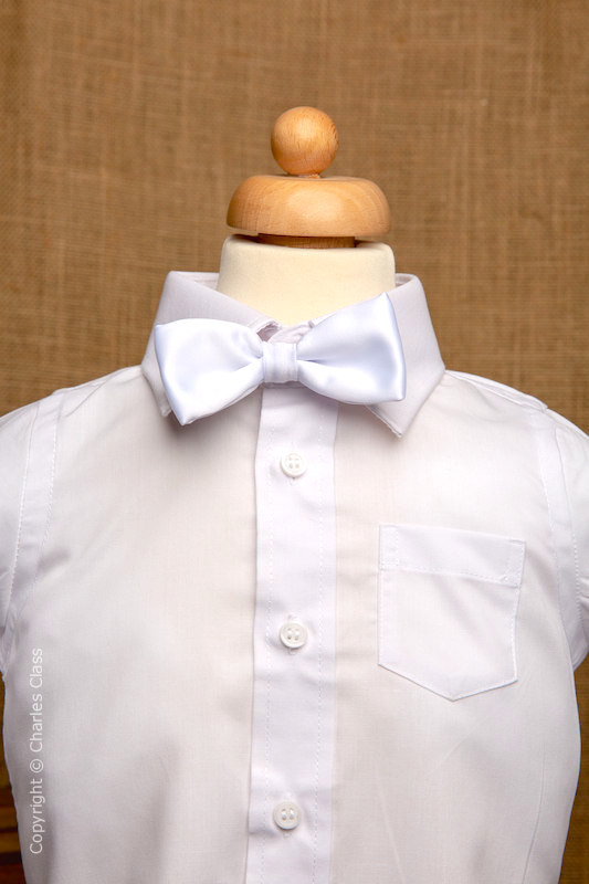 Boys White Italian Collar Shirt with White Dickie Bow