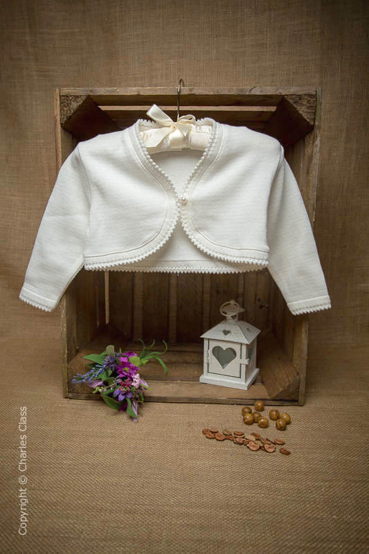 Girls Ivory Cotton Long Sleeve Bolero